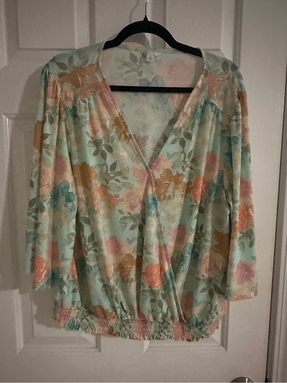 Cato Mint Floral Wrap-Style Blouse